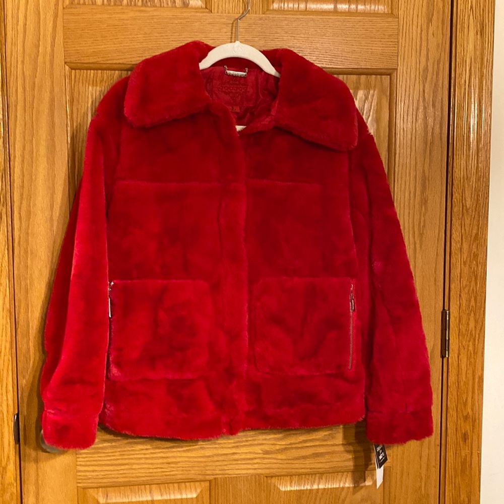 JouJou Juniors  red, super soft, faux fur coat with two front functional…